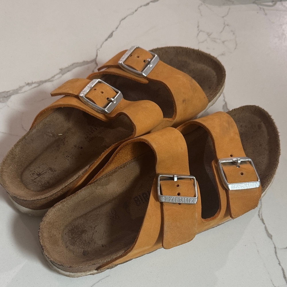 Mustard suede Birkenstocks